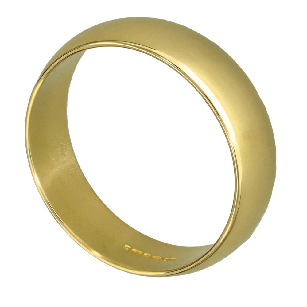 9ct Yellow Gold D-Shape Wedding Band - Size T - 6mm