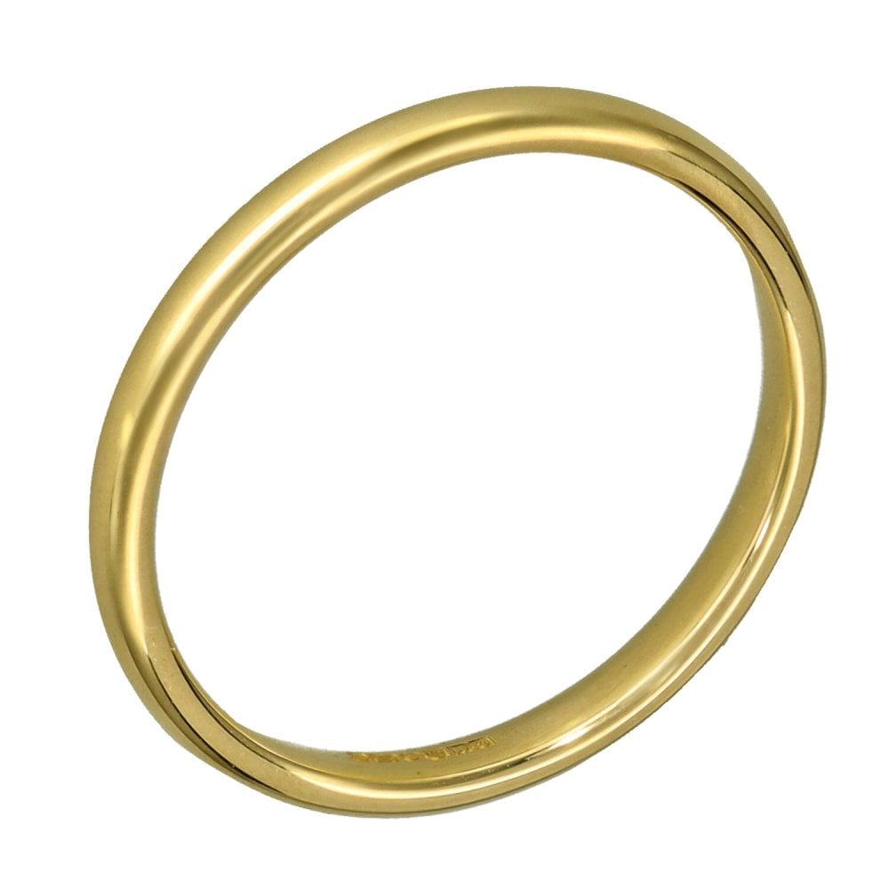 9ct Yellow Gold D-Shape Wedding Ring - Size N - 2mm