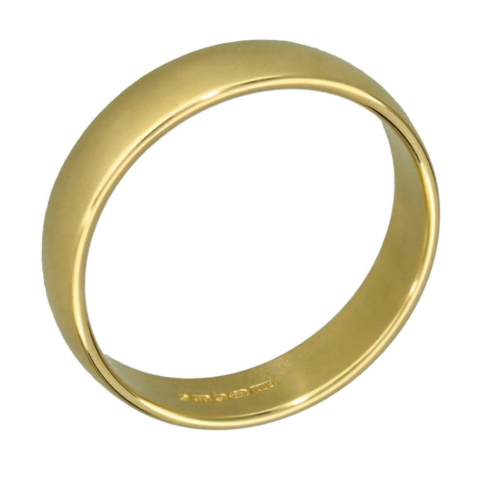 9ct Yellow Gold D-Shape Wedding Ring - Size N - 4mm
