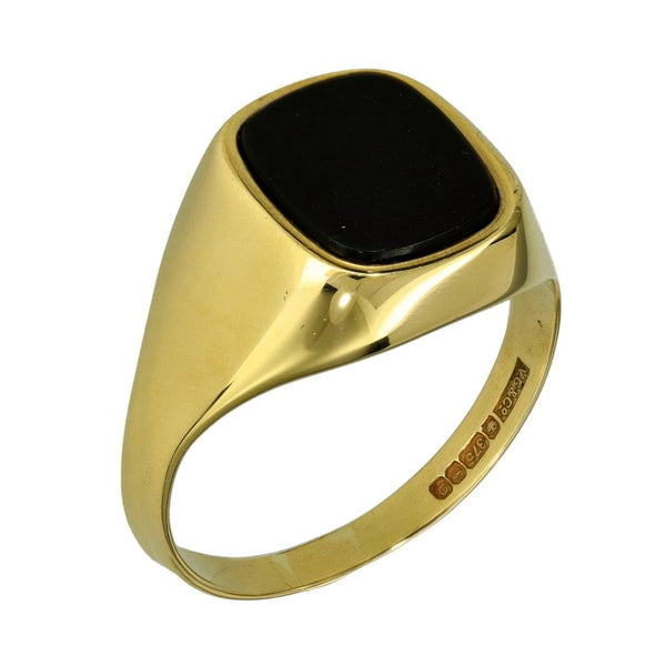 9ct Yellow Gold Black Onyx Signet Ring - Size X