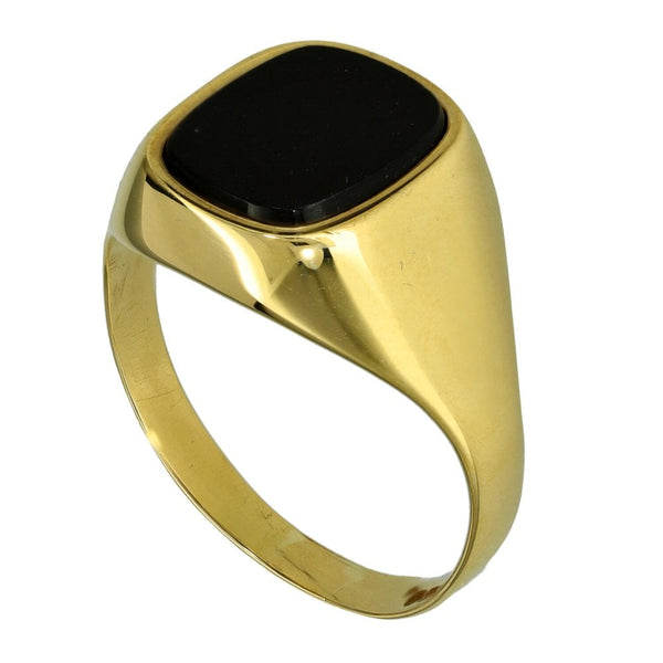 9ct Yellow Gold Black Onyx Signet Ring - Size X