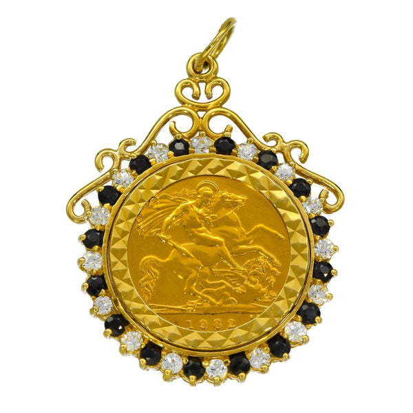 1982 Yellow Gold Stone Set Half Sovereign Coin Pendant - 8.4g