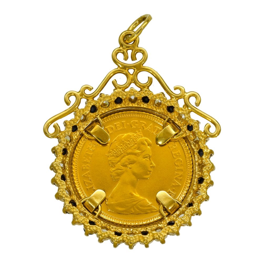 1982 Yellow Gold Stone Set Half Sovereign Coin Pendant - 8.4g