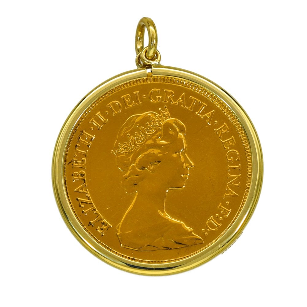 1982 Yellow Gold Full Sovereign Coin Pendant - 8.9g