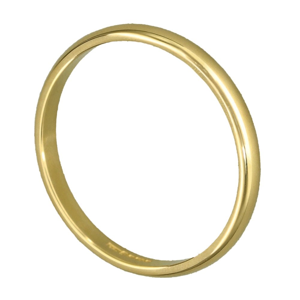 9ct Yellow Gold D-Shape Wedding Ring - Size N - 2mm