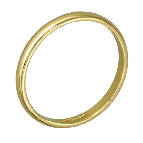 9ct Yellow Gold D-Shape Wedding Ring - Size N - 2mm