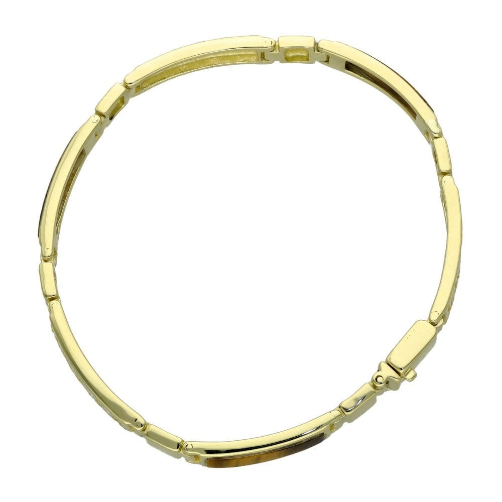 9ct Yellow Gold Tigers Eye Bracelet - 7.5" - 15.8g