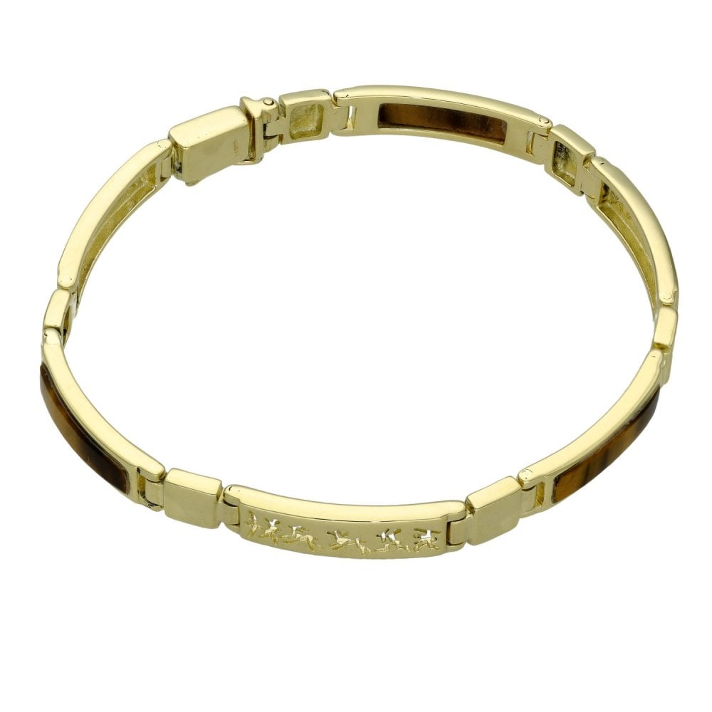 9ct Yellow Gold Tigers Eye Bracelet - 7.5" - 15.8g
