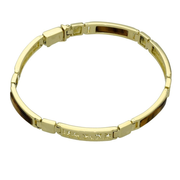 9ct Yellow Gold Tigers Eye Bracelet - 7.5" - 15.8g