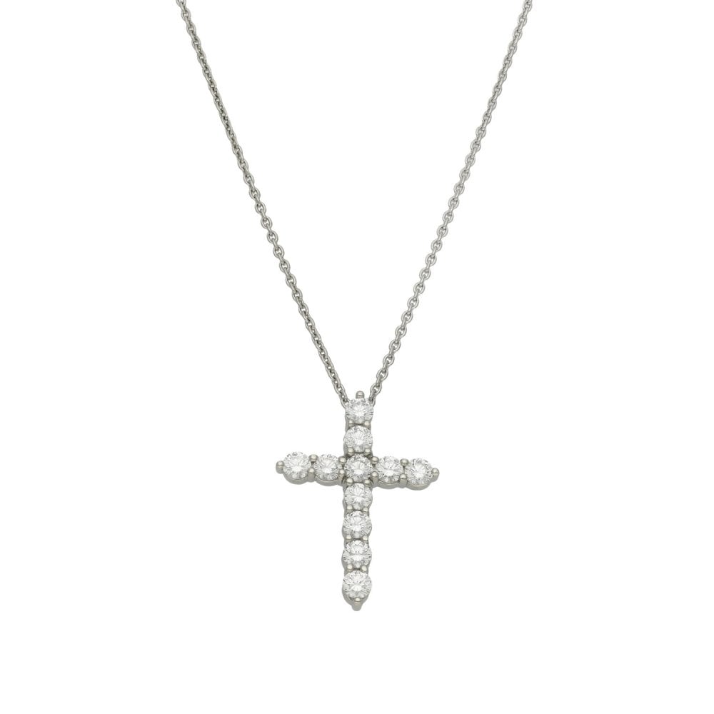 Ladies Platinum Diamond Set Cross Pendant & Chain - 20"