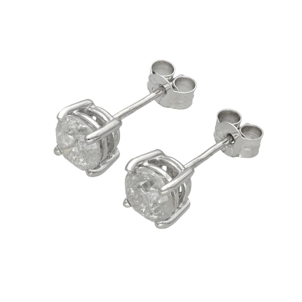 Ladies 18ct White Gold Diamond Stud Earrings - 1.63ct