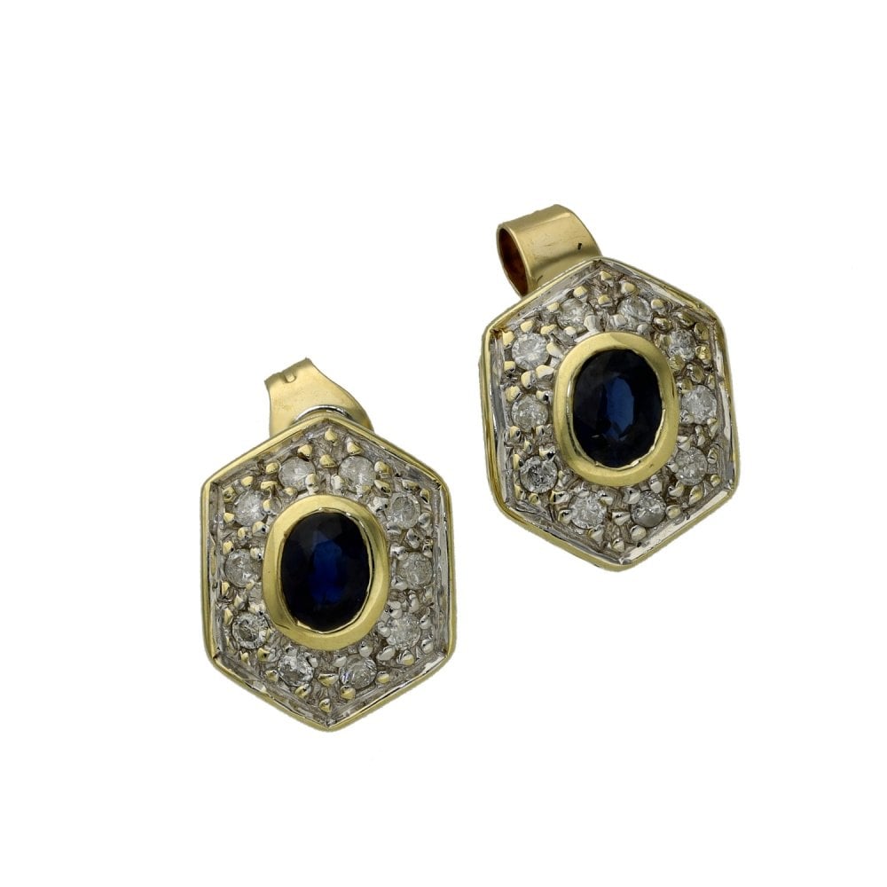 9ct Yellow Gold Diamond & Sapphire Cluster Earings - 0.20ct