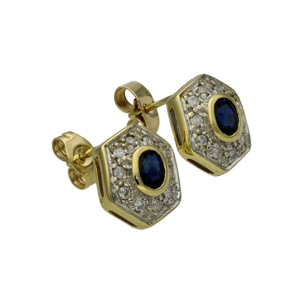 9ct Yellow Gold Diamond & Sapphire Cluster Earings - 0.20ct