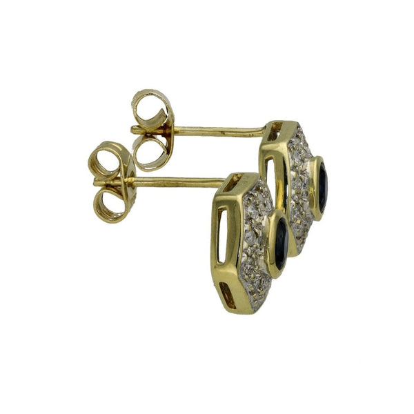 9ct Yellow Gold Diamond & Sapphire Cluster Earings - 0.20ct