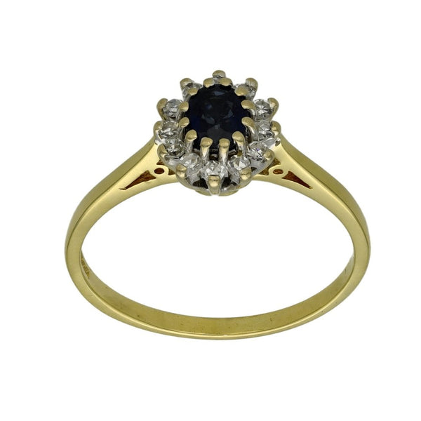 Ladies 18ct Yellow Gold Diamond & Sapphire Cluster Ring - 0.18ct