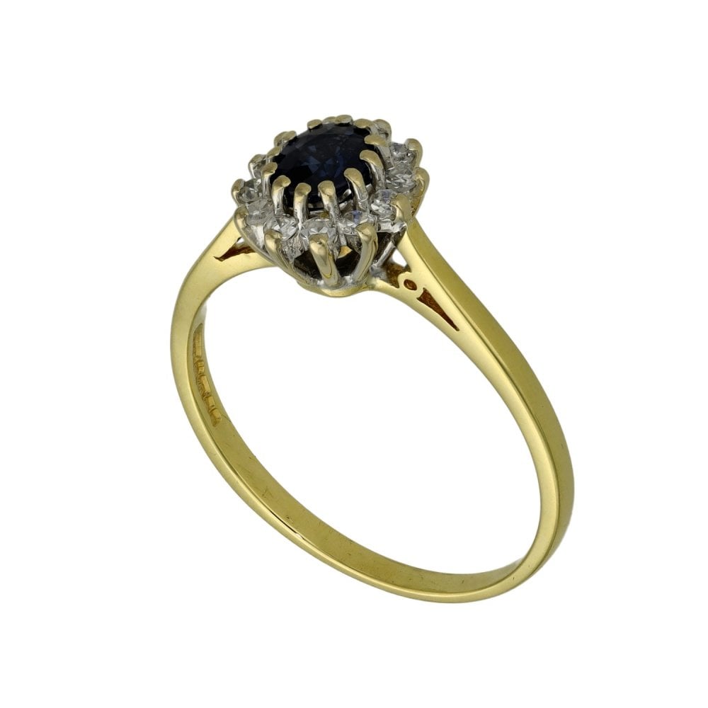 Ladies 18ct Yellow Gold Diamond & Sapphire Cluster Ring - 0.18ct