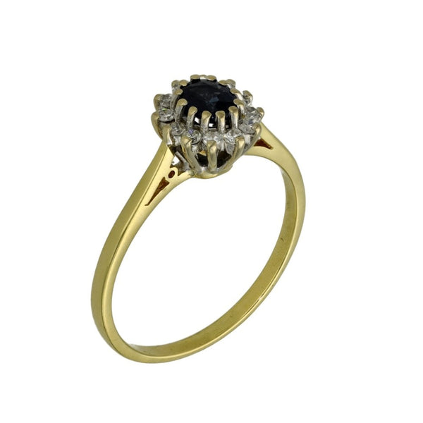 Ladies 18ct Yellow Gold Diamond & Sapphire Cluster Ring - 0.18ct