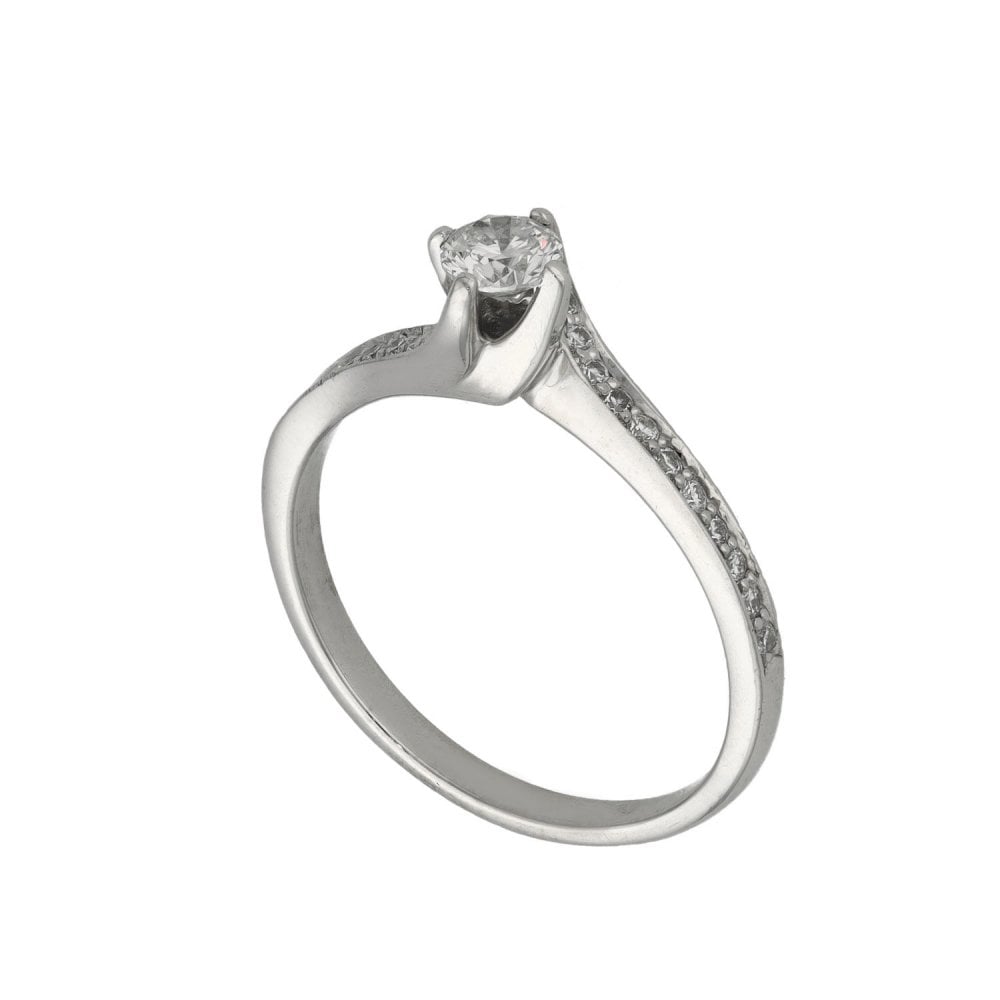 Ladies 18ct White Gold Diamond Twist Engagement Ring - 0.445ct