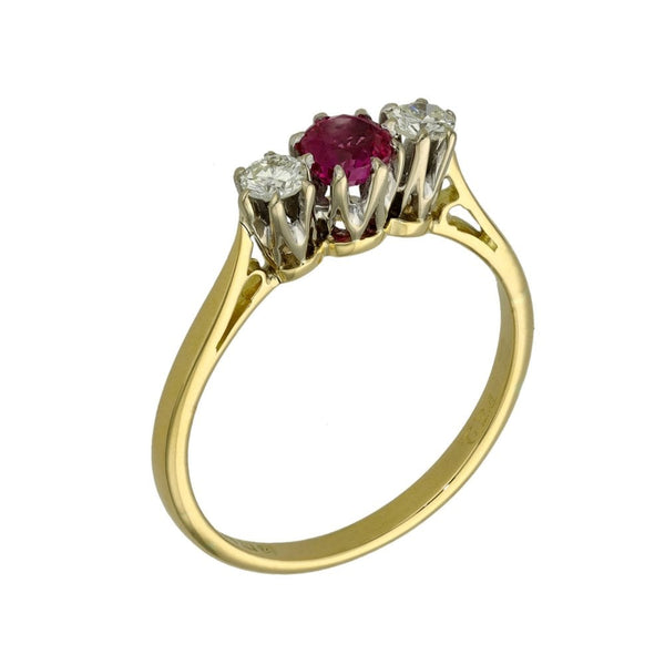 Ladies 18ct Yellow Gold Diamond & Ruby Trilogy Ring - 0.20ct