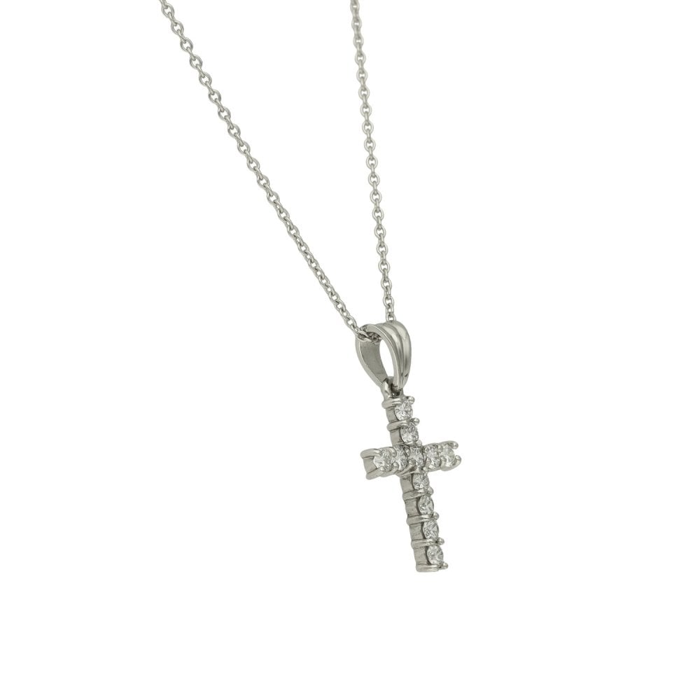 Ladies Platinum Diamond Cross Pendant & Necklace - 20" - 7.9g