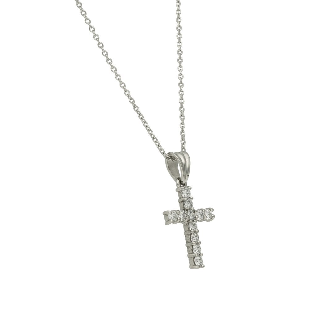 Ladies Platinum Diamond Cross Pendant & Necklace - 20" - 7.9g
