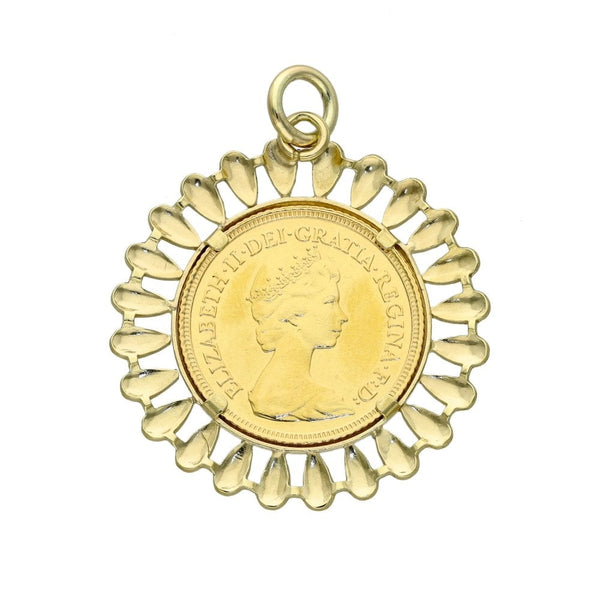1982 Yellow Gold Half Sovereign Coin Pendant - 6.4g