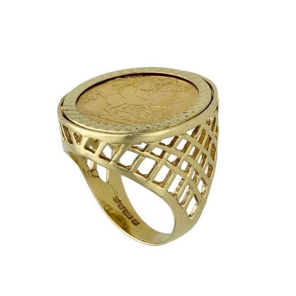 1914 Yellow Gold Half Sovereign Coin Ring - Size L½ - 8.1g