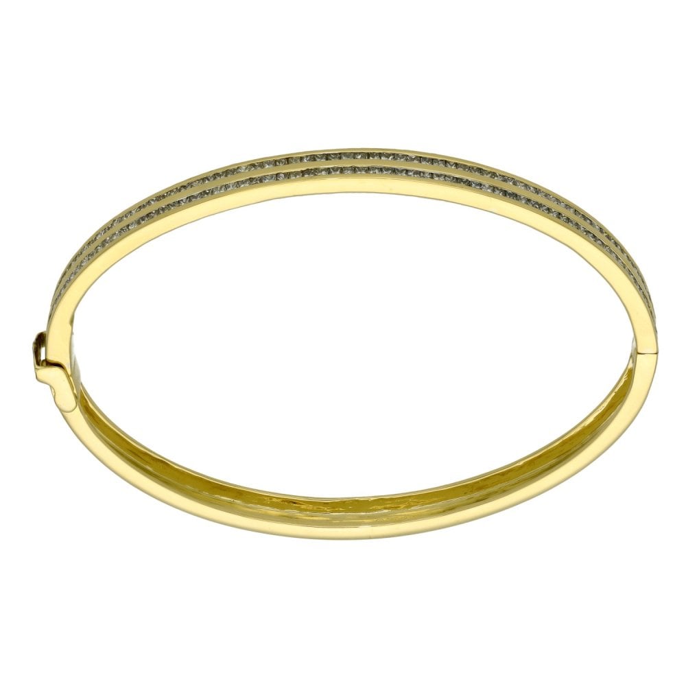 Ladies 18ct Yellow Gold Double Row Diamond Set Bangle - 1.50ct