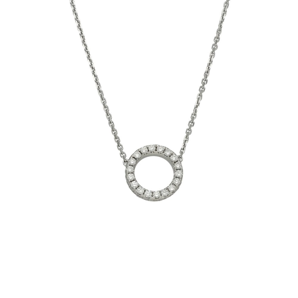 Ladies 18ct White Gold Open Diamond Circle Pendant - 0.35ct