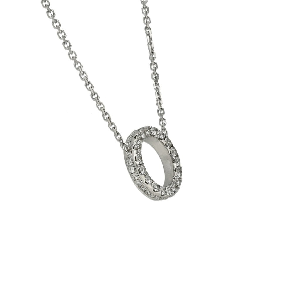 Ladies 18ct White Gold Open Diamond Circle Pendant - 0.35ct
