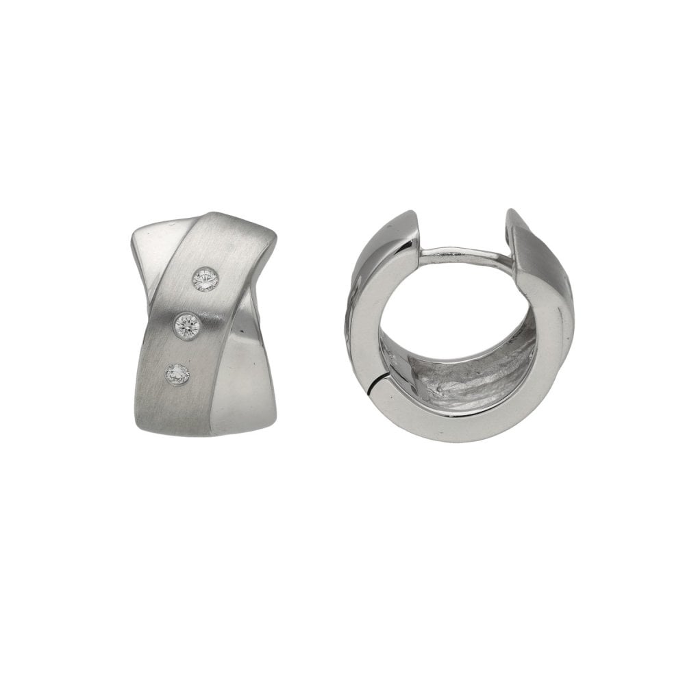Ladies 14ct White Gold Diamond Hoop Earrings - 0.09ct