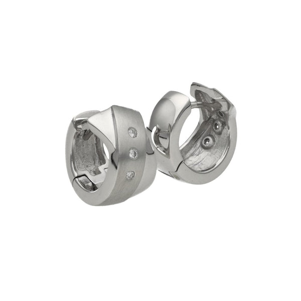 Ladies 14ct White Gold Diamond Hoop Earrings - 0.09ct