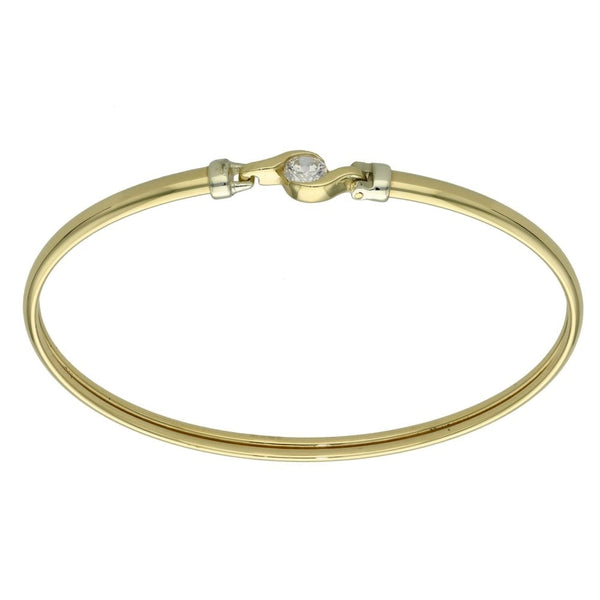 Ladies 9ct Yellow Gold Cubic Zirconia Hook Bangle - 5.4g