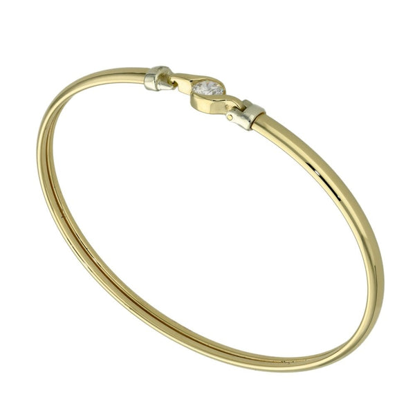 Ladies 9ct Yellow Gold Cubic Zirconia Hook Bangle - 5.4g