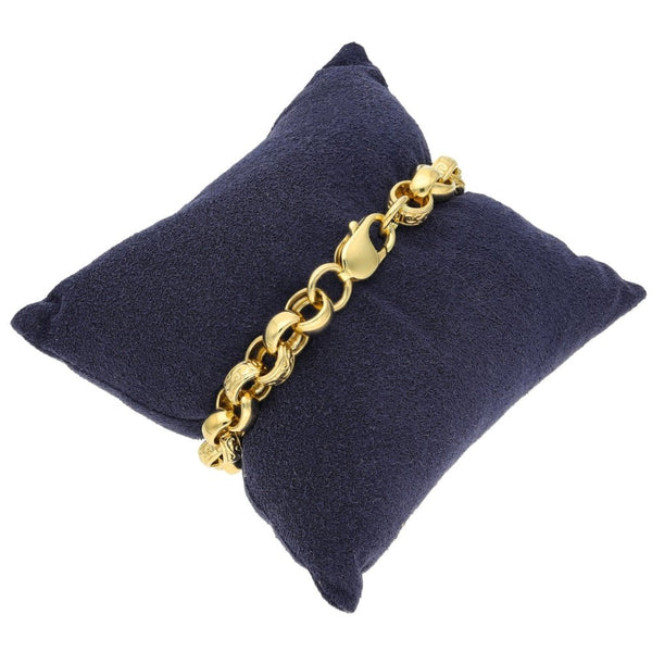 9ct Yellow Gold Pattern & Plain Link Belcher Bracelet - 8"
