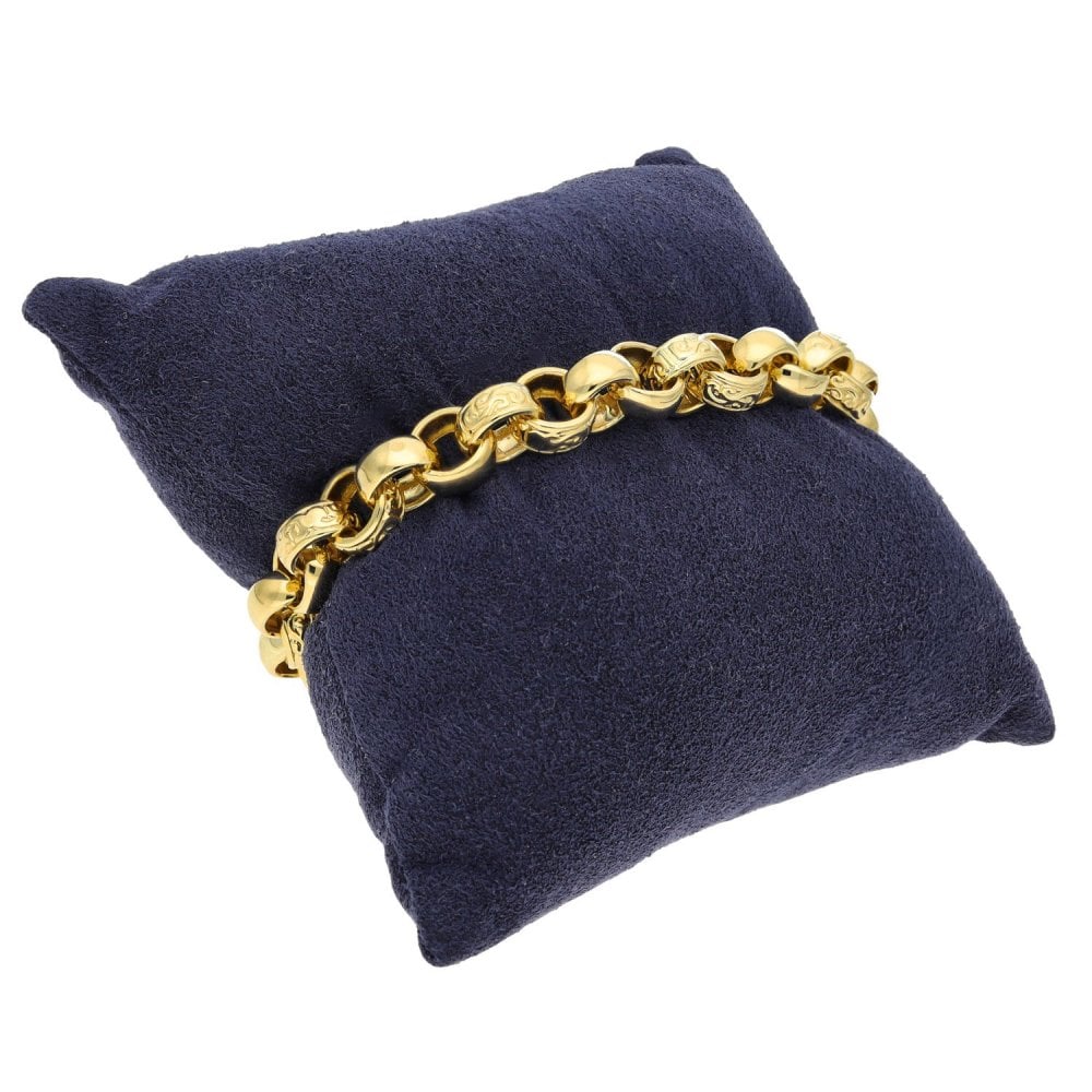 9ct Yellow Gold Pattern & Plain Link Belcher Bracelet - 8"