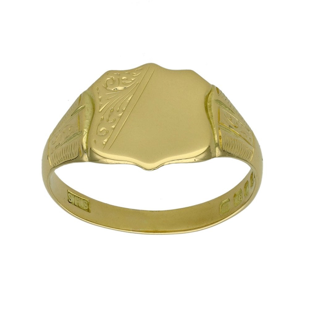 Gents 18ct Yellow Gold Shield Signet Ring - Size V½
