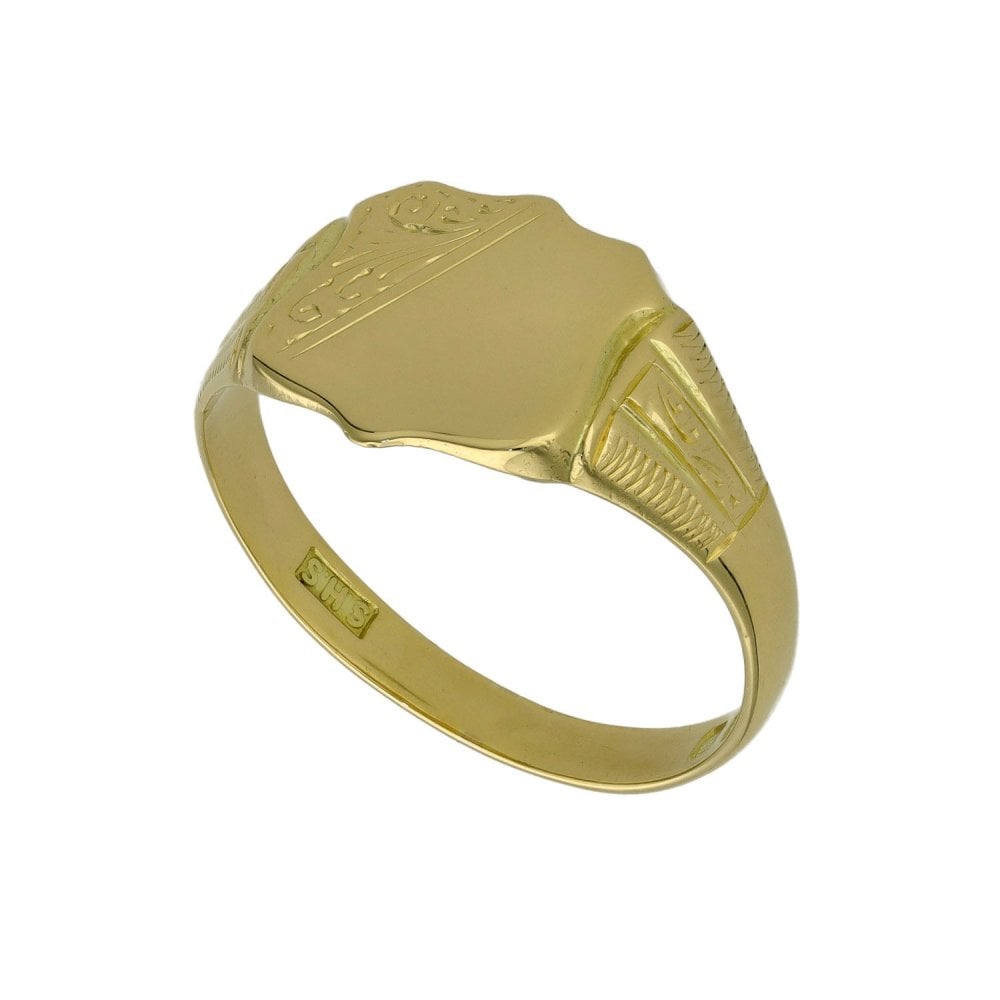 Gents 18ct Yellow Gold Shield Signet Ring - Size V½