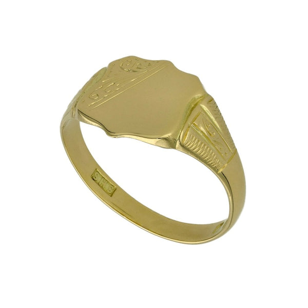 Gents 18ct Yellow Gold Shield Signet Ring - Size V½
