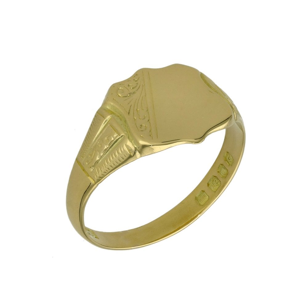 Gents 18ct Yellow Gold Shield Signet Ring - Size V½