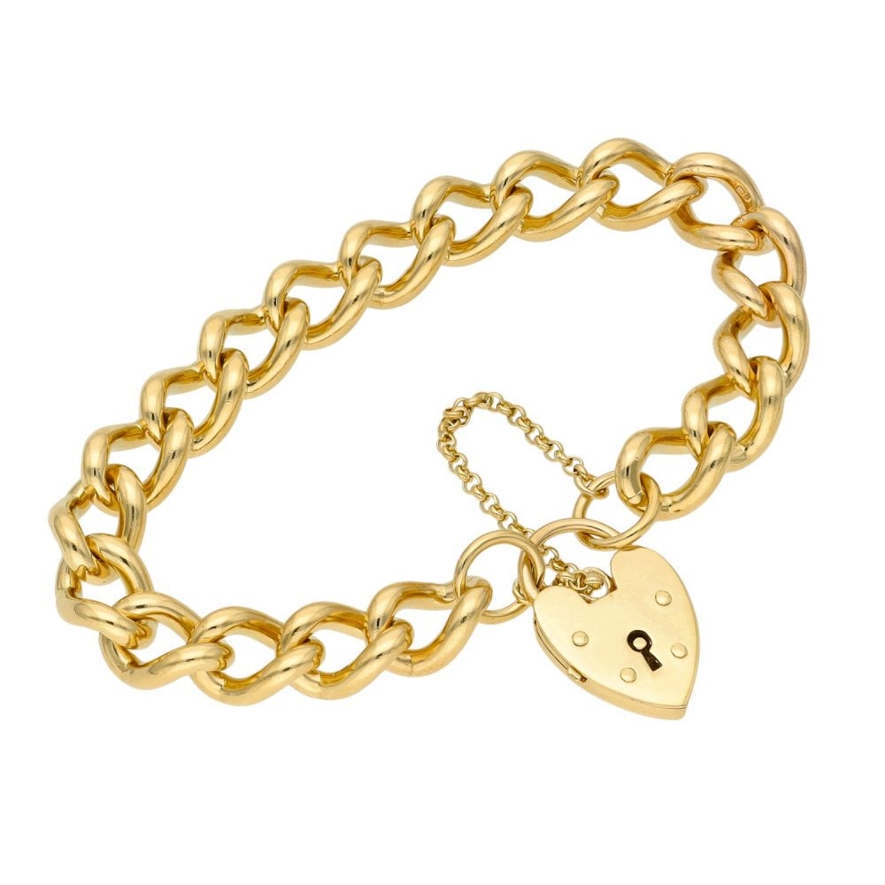 Ladies 9ct Yellow Gold Curb Bracelet - 8" - 52.9g