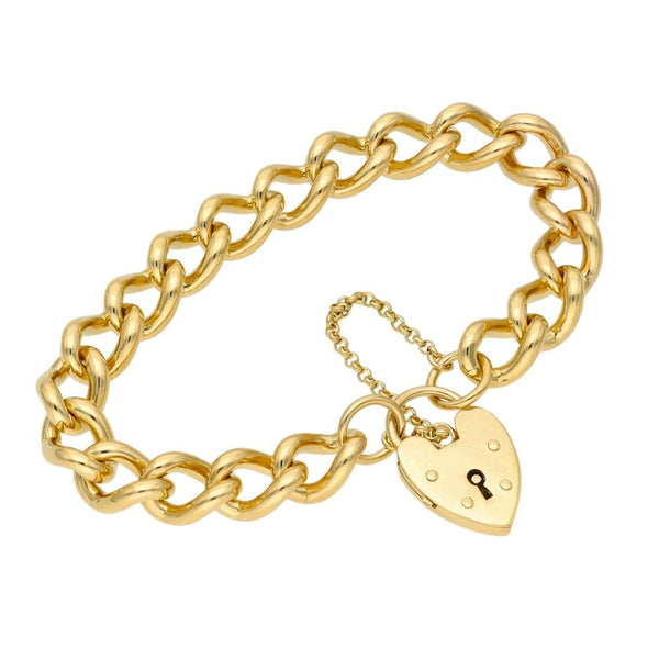 Ladies 9ct Yellow Gold Curb Bracelet - 8" - 52.9g