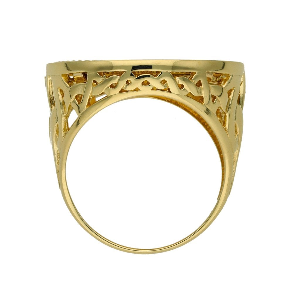 1911 Yellow Gold Full Sovereign Coin Mounted Ring - Size R