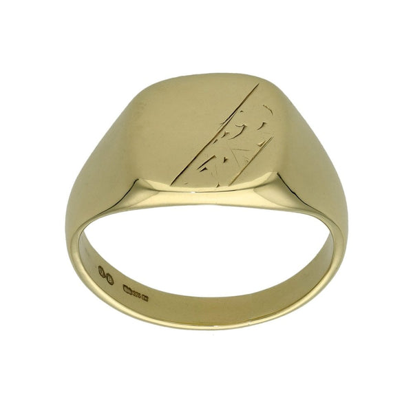 Gents 9ct Yellow Gold Cushion Signet Ring - Size Z+1