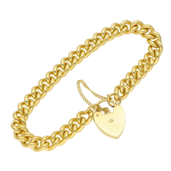Ladies 9ct Yellow Gold Curb Bracelet - 8" - 32.3g
