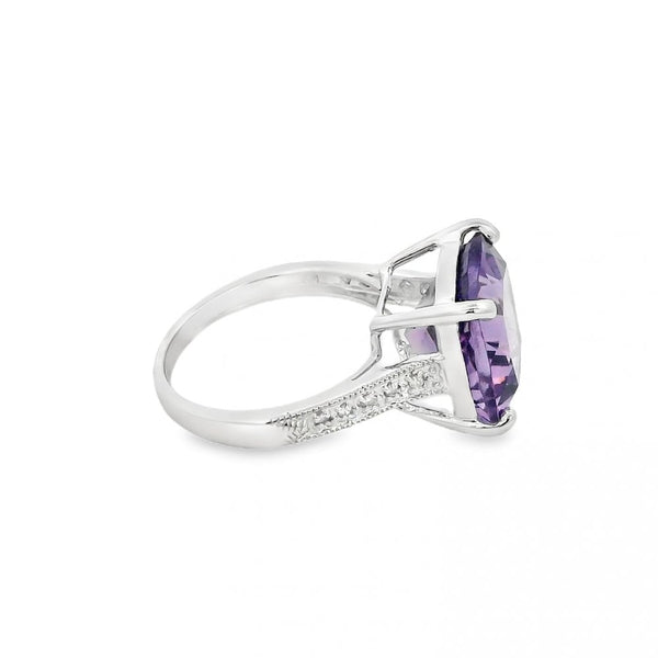 9ct White Gold Amethyst & Diamond Dress Ring - Size N - 7.55ct