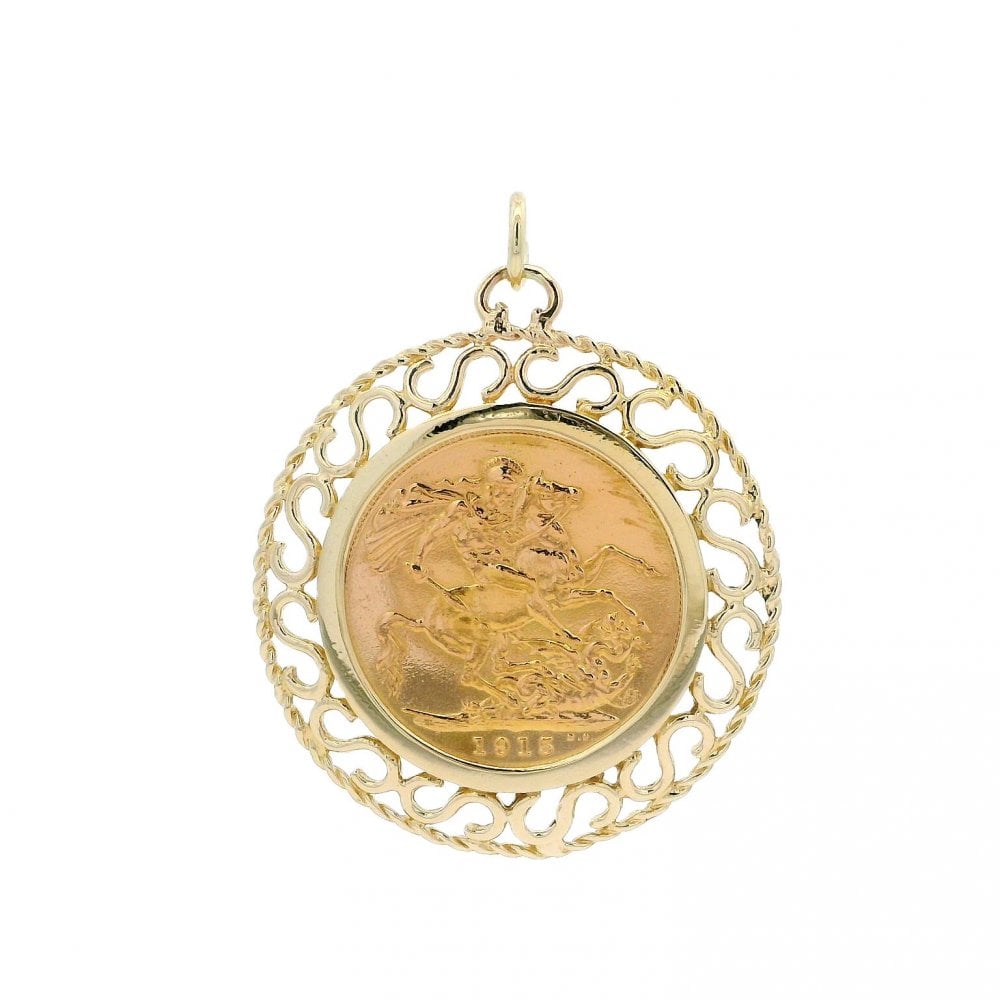 1915 Full Sovereign Coin Intricate Pendant - 11.7g
