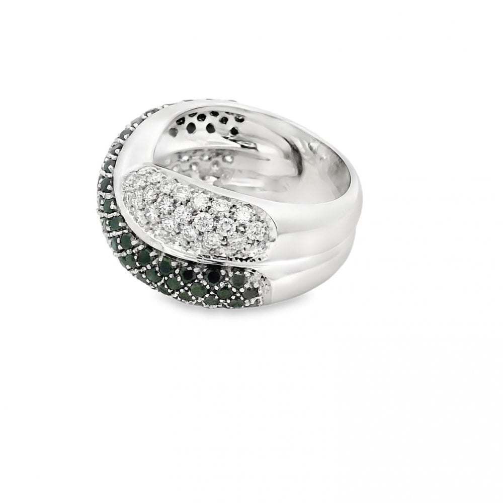 18ct White Gold Black & White Diamond Cross-Over Ring - 1.86ct