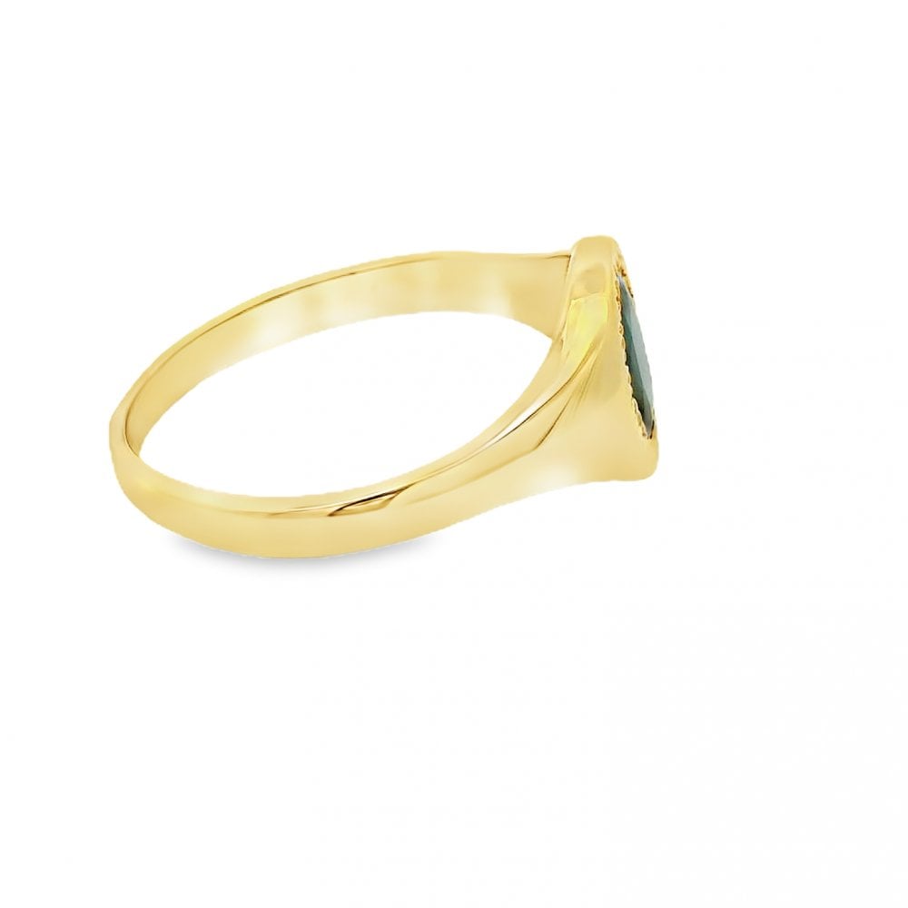 Gents 18ct Yellow Gold Blue Sapphire Signet Ring - Size Z