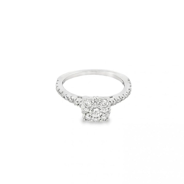 Ladies 18ct White Gold Diamond Cluster Ring - 0.92ct